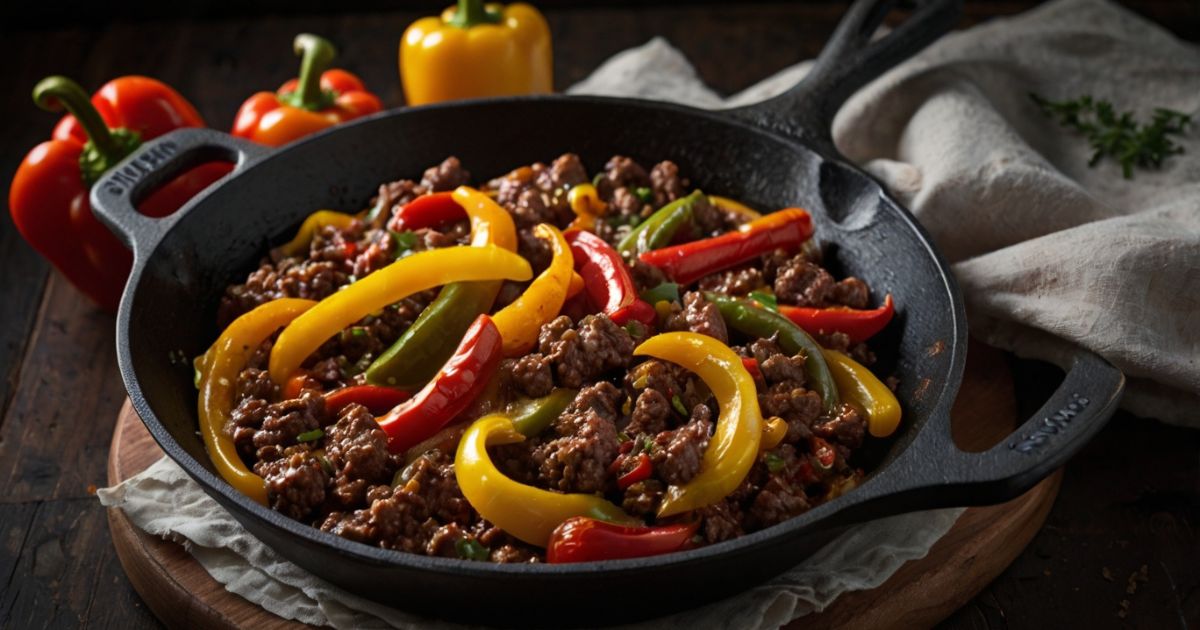Ground Beef and Peppers Sk skillet